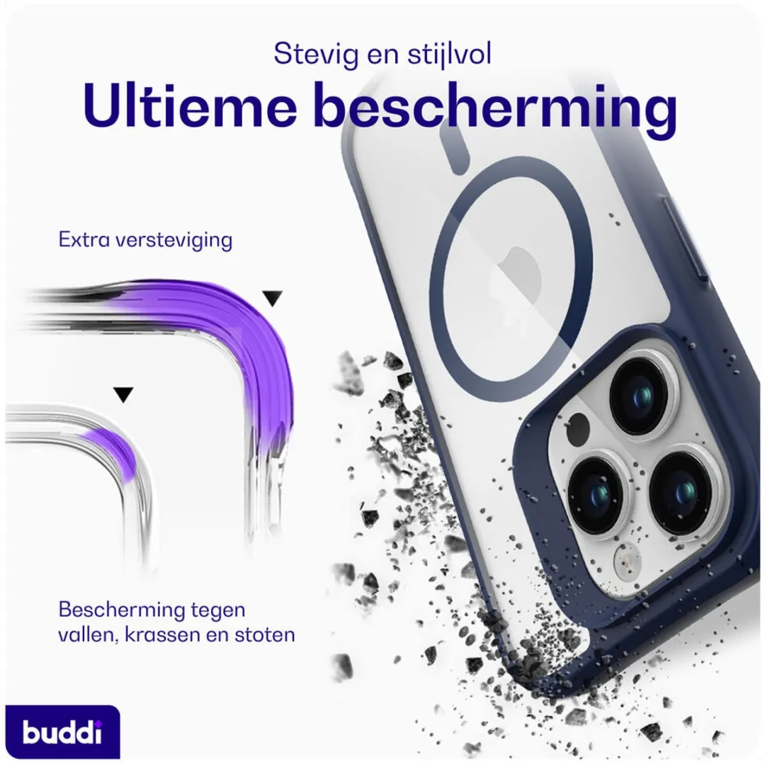 Buddi Hybrid Hoesje iPhone 15 Pro Max - Transparant Blauw