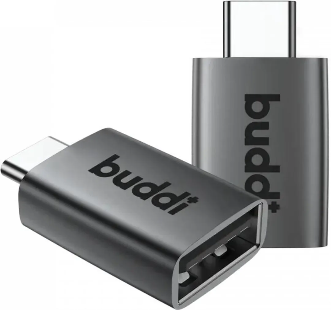 Buddi Ease Duo Pack USB-A naar USB-C Adapter - 2 Stuks - Grijs