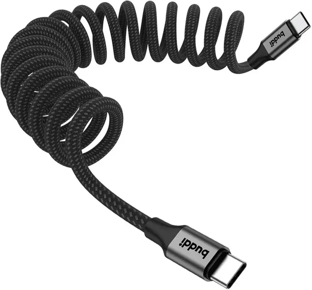 Buddi Flex USB-C Krulkabel 60W - 1M - Zwart
