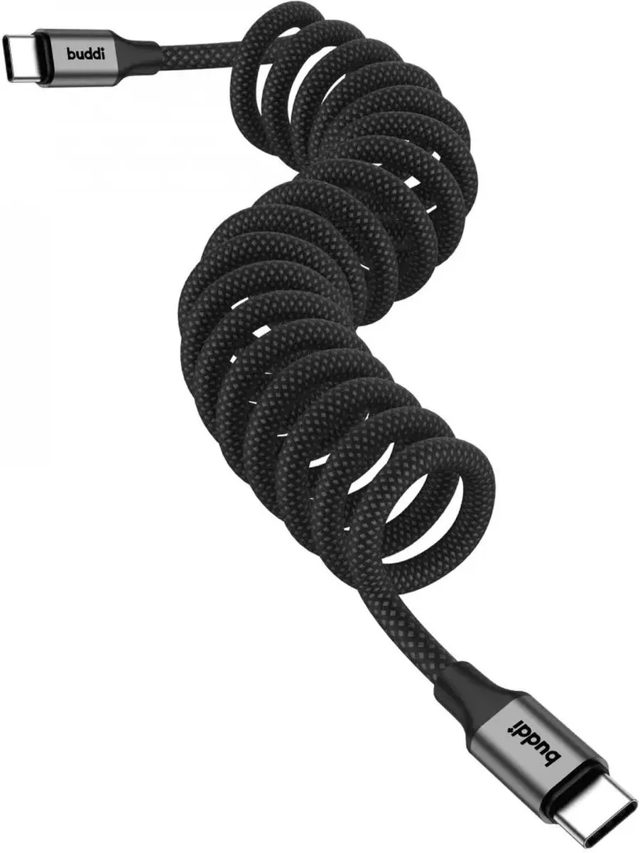 Buddi Flex USB-C Krulkabel 60W - 1M - Zwart