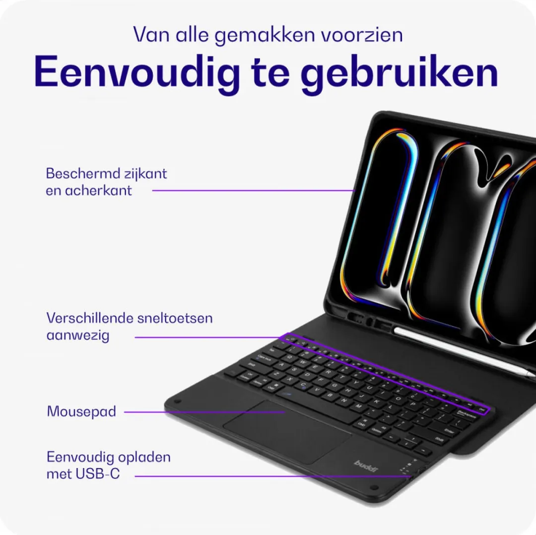Buddi Zuna Hoes met QWERTY Toetsenbord - Samsung Galaxy Tab S7/S8 Series - 12.4" - Zwart