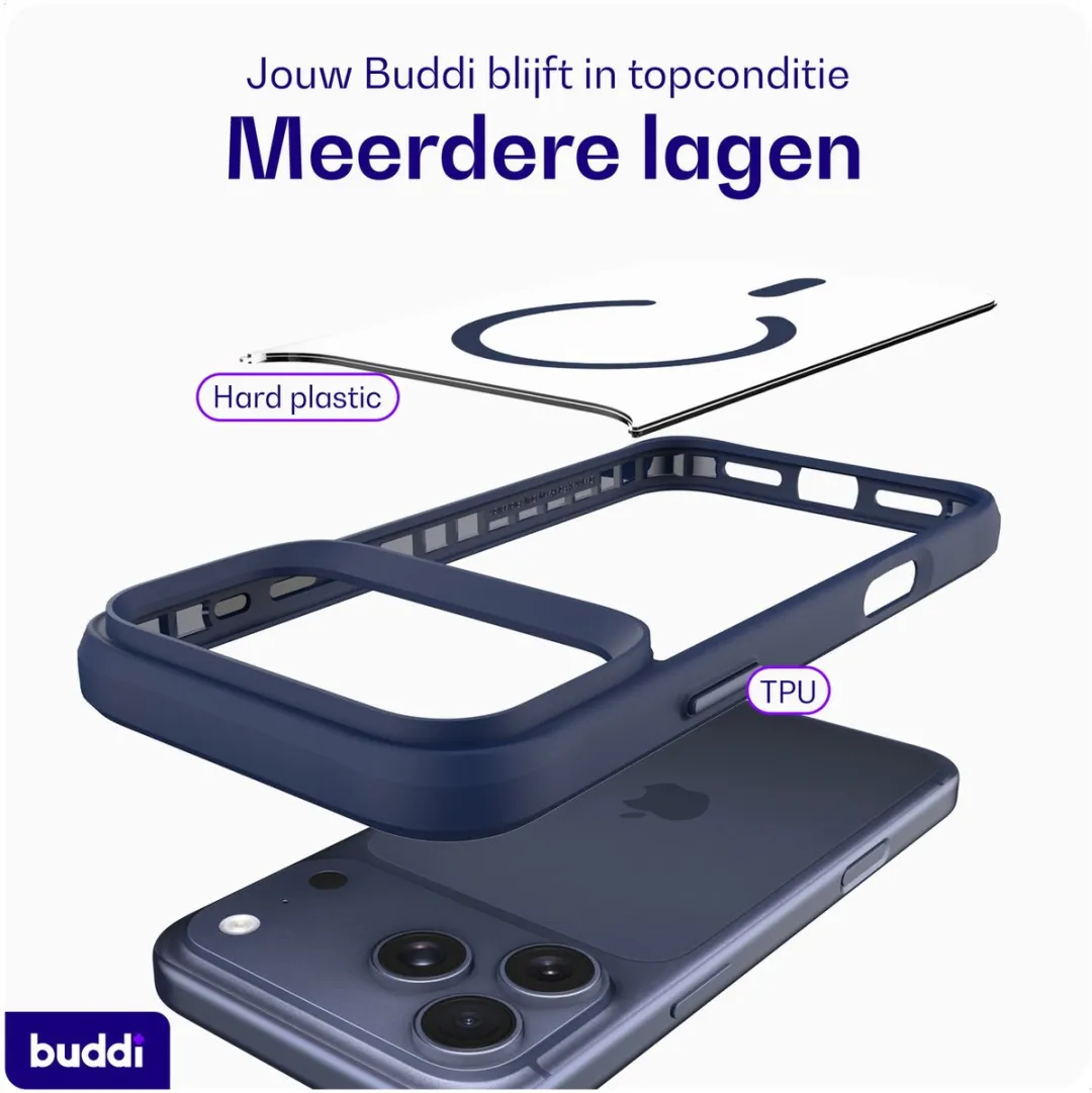 Buddi Hybrid Hoesje iPhone 17 Pro Max - Transparant Blauw