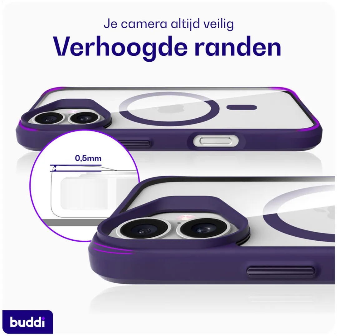 Buddi Hybrid Hoesje iPhone 16 - MagSafe - Transparant Paars