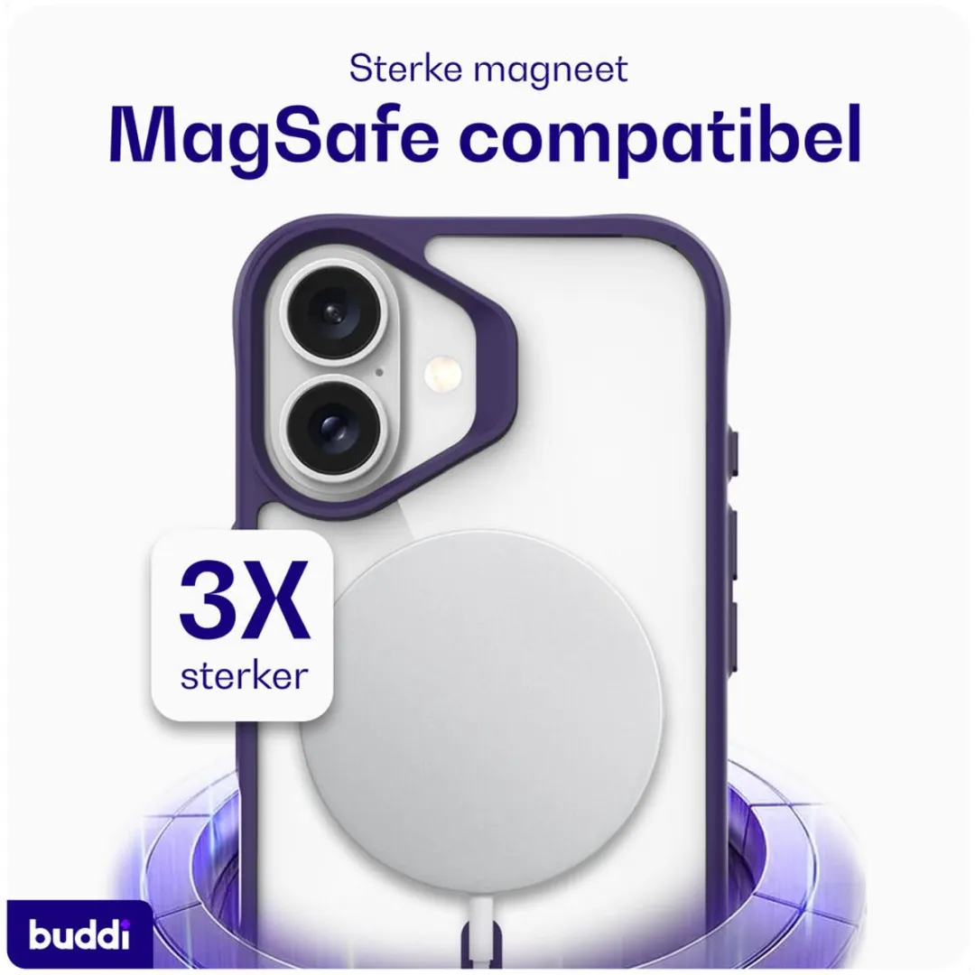 Buddi Hybrid Hoesje iPhone 16 - MagSafe - Transparant Paars