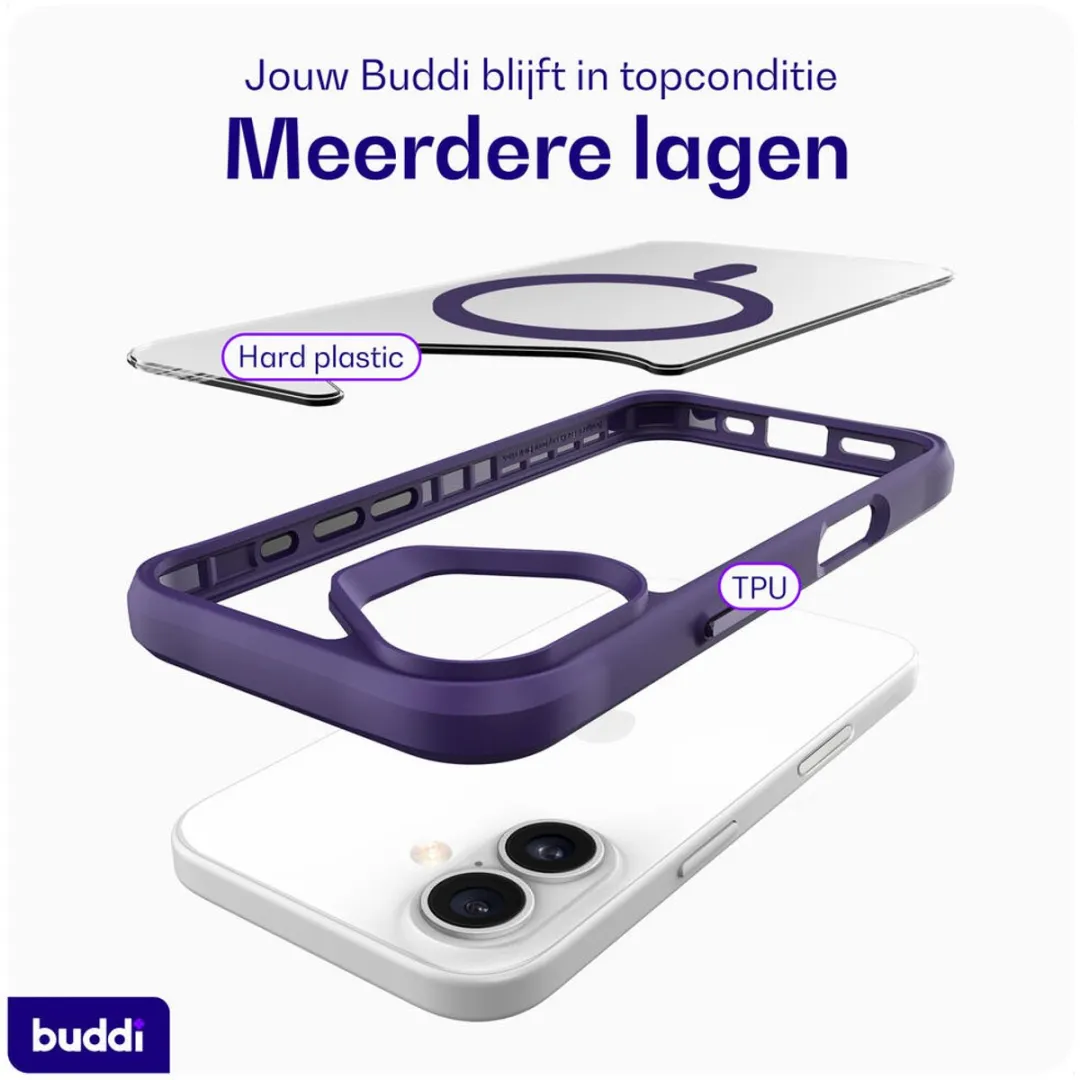 Buddi Hybrid Hoesje iPhone 16 - MagSafe - Transparant Paars - afbeelding 6 van 6