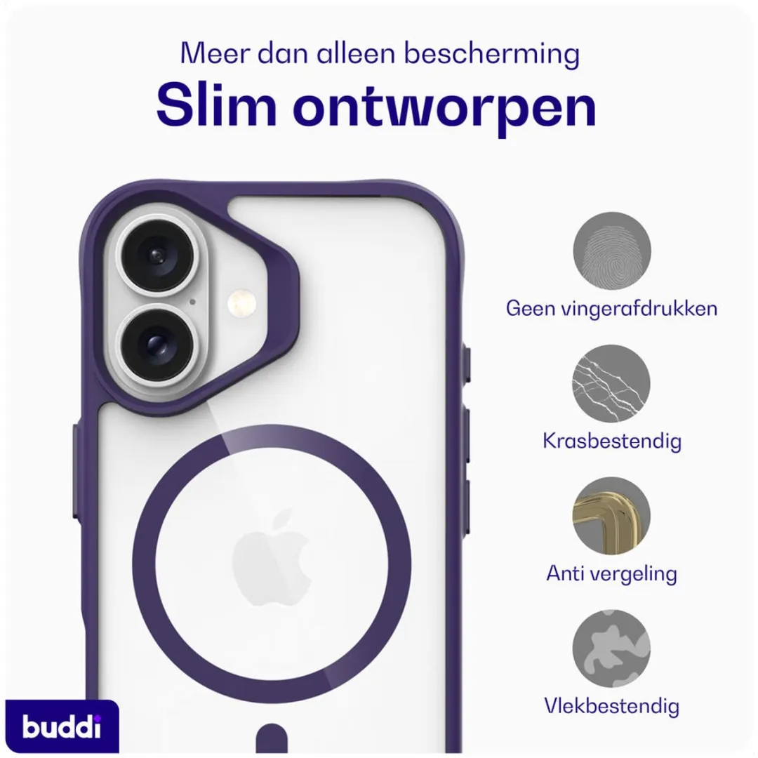 Buddi Hybrid Hoesje iPhone 16 - MagSafe - Transparant Paars