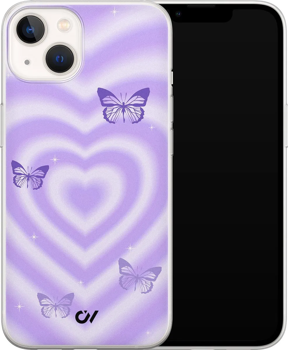 Casevibes Hoesje iPhone 13 Retro Hart Vlinder - Paars - A/13/UV/051