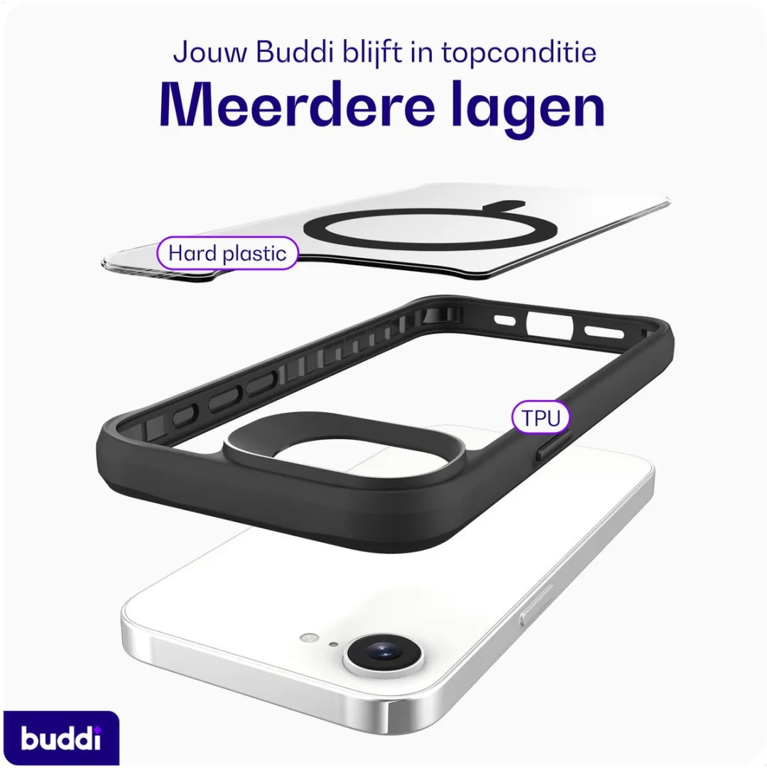 Buddi Hybrid Hoesje iPhone 16/17 - MagSafe Transparant Zwart