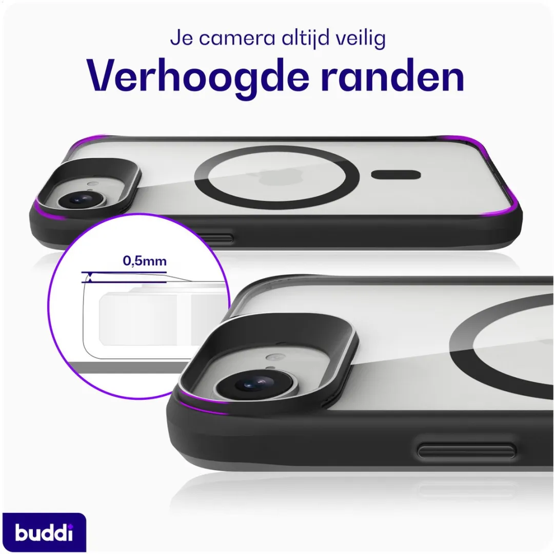 Buddi Hybrid Hoesje iPhone 16/17 - MagSafe Transparant Zwart - afbeelding 6 van 6