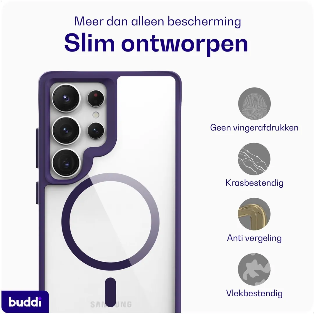 Buddi Hybrid Hoesje Samsung Galaxy S25 Ultra - MagSafe Transparant Paars