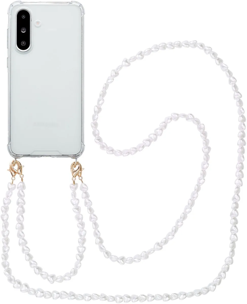Imoshion Hoesje Samsung Galaxy A56 - Backcover met koord + armband - Parels Hartjes - Transparant