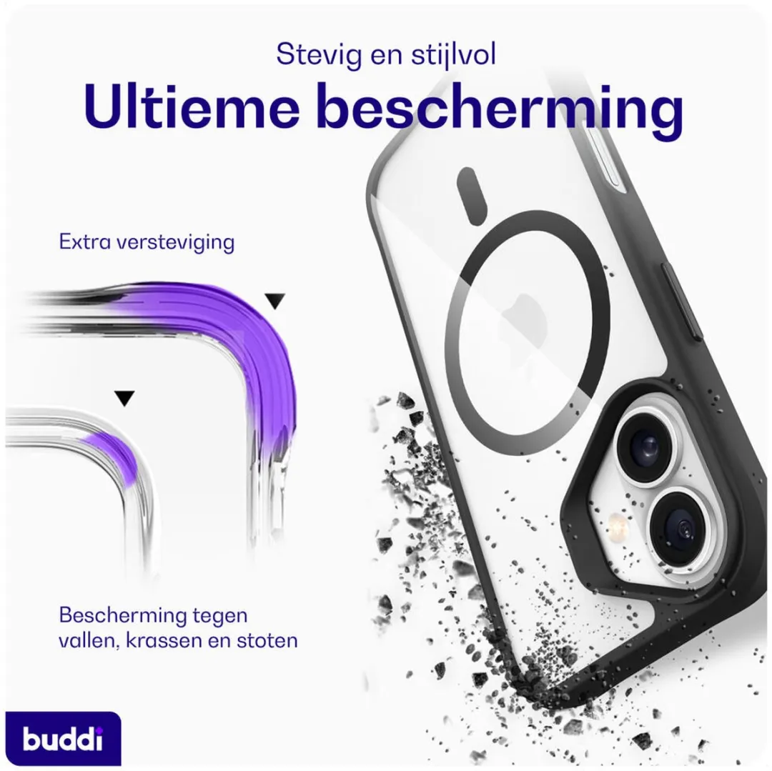 Buddi Hybrid Hoesje iPhone 16 - MagSafe - Transparant Zwart