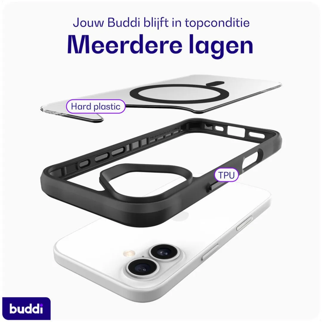 Buddi Hybrid Hoesje iPhone 16 - MagSafe - Transparant Zwart - afbeelding 6 van 6