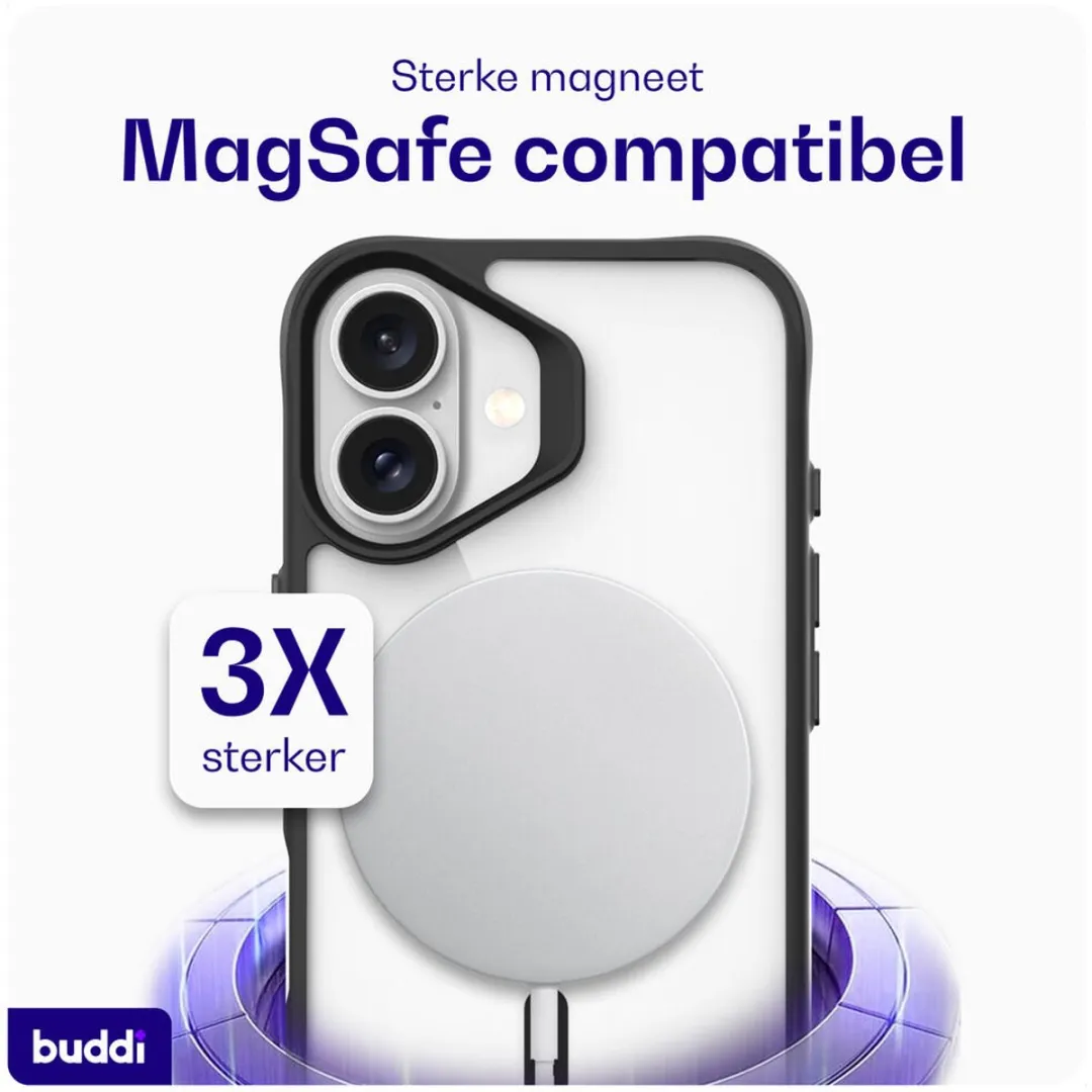 Buddi Hybrid Hoesje iPhone 16 - MagSafe - Transparant Zwart