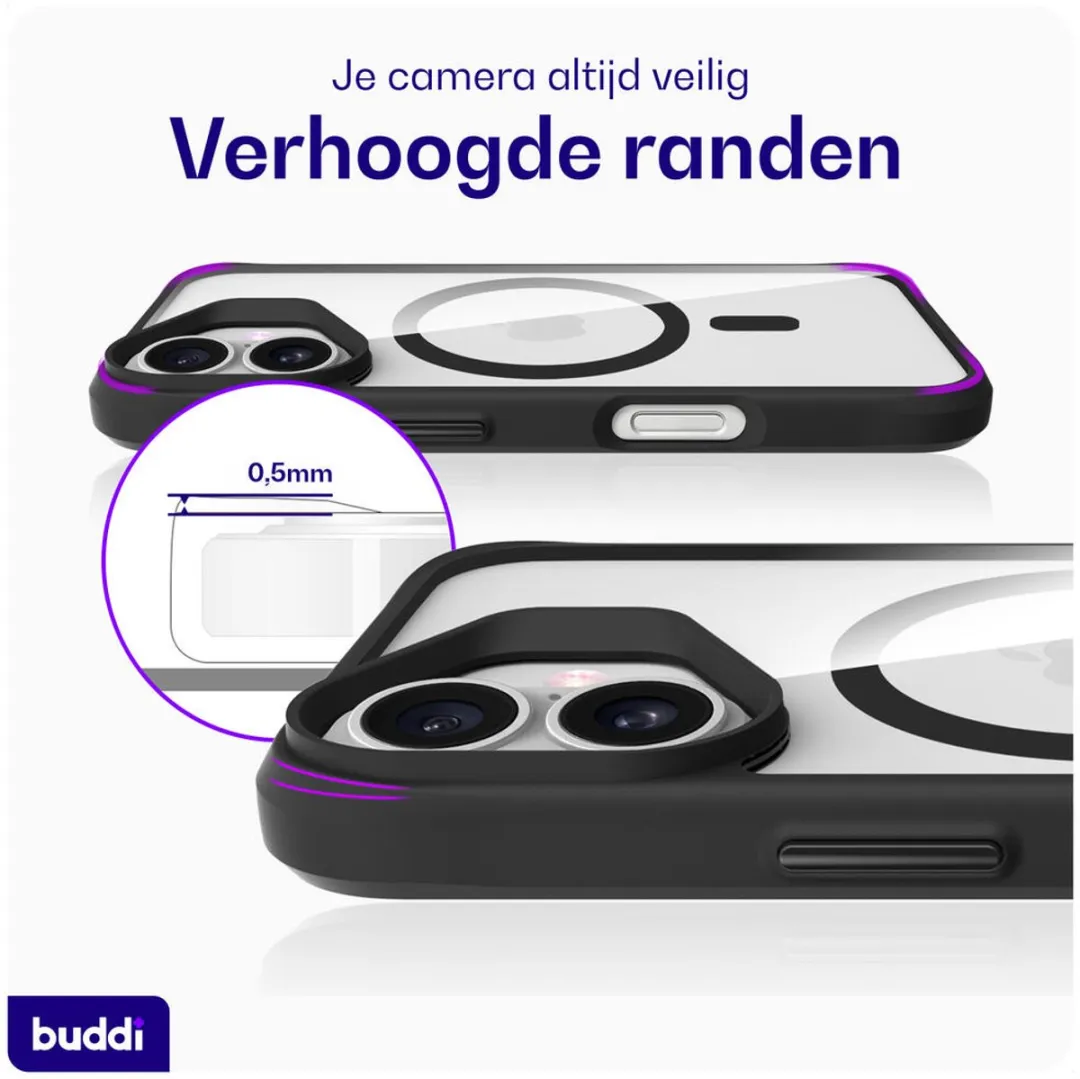 Buddi Hybrid Hoesje iPhone 16 - MagSafe - Transparant Zwart