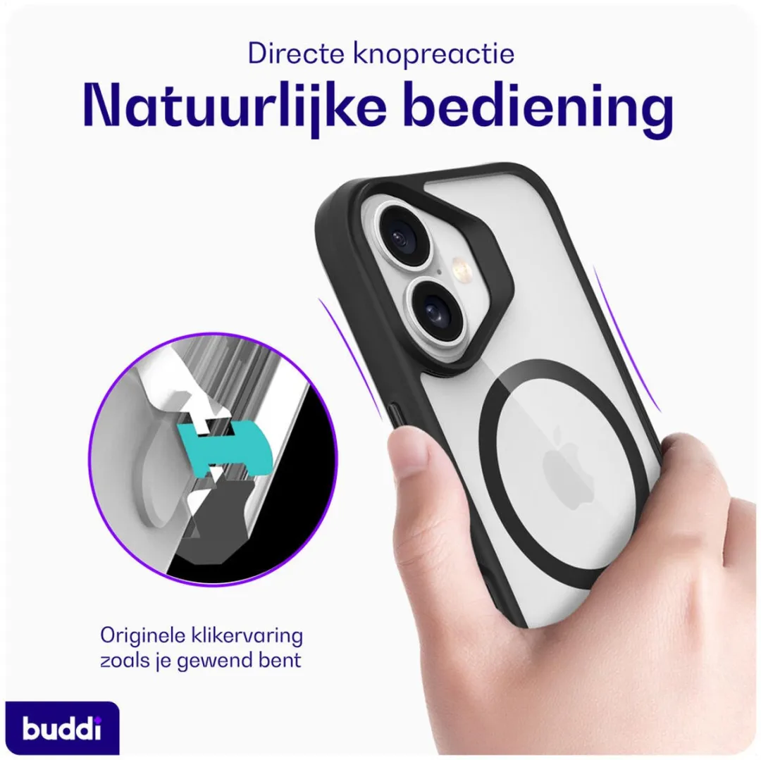 Buddi Hybrid Hoesje iPhone 16 - MagSafe - Transparant Zwart