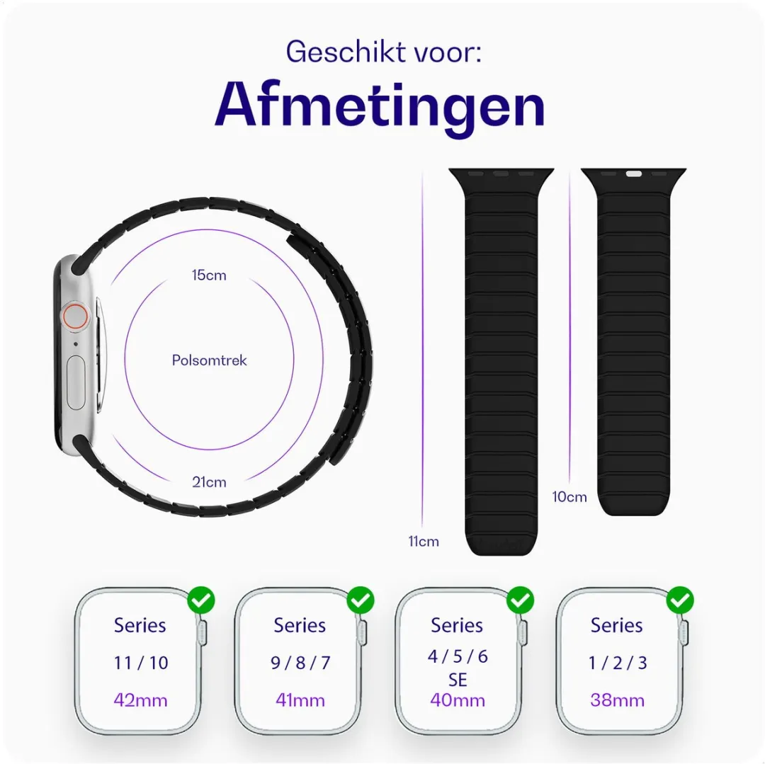 Buddi Fuse Magnetisch Bandje Apple Watch - 38/40/41/42mm - Zwart - afbeelding 6 van 6