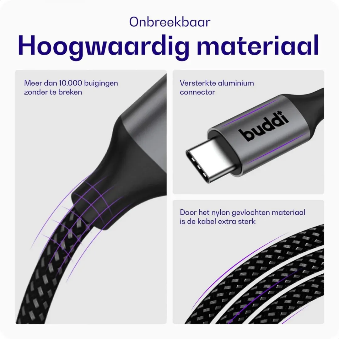 Buddi Flex USB-A naar USB-C Kabel 12W 1M - Zwart