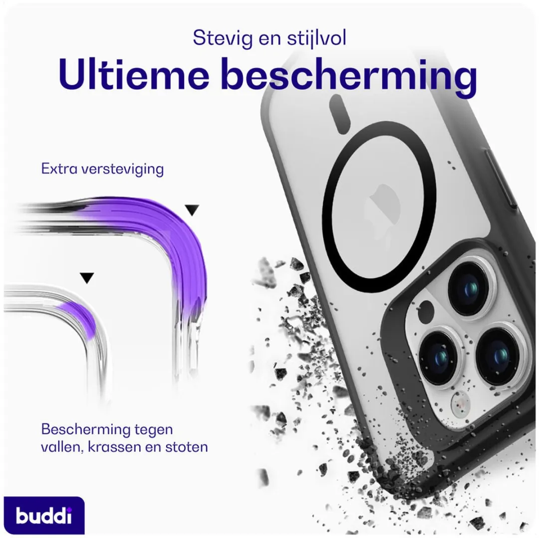 Buddi Hybrid Hoesje iPhone 15 Pro Max - MagSafe - Matte Zwart
