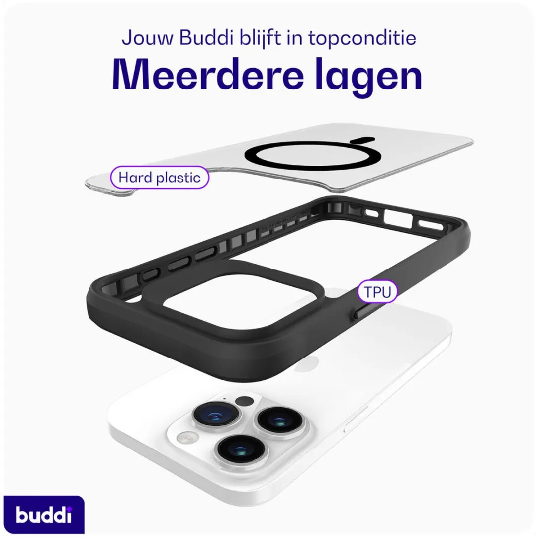 Buddi Hybrid Hoesje iPhone 15 Pro Max - MagSafe - Matte Zwart