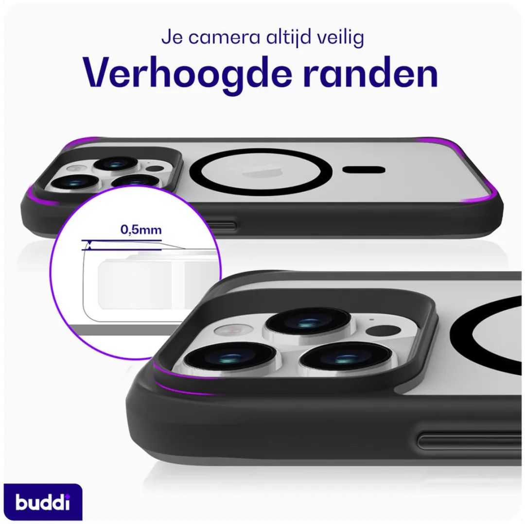 Buddi Hybrid Hoesje iPhone 15 Pro Max - MagSafe - Matte Zwart