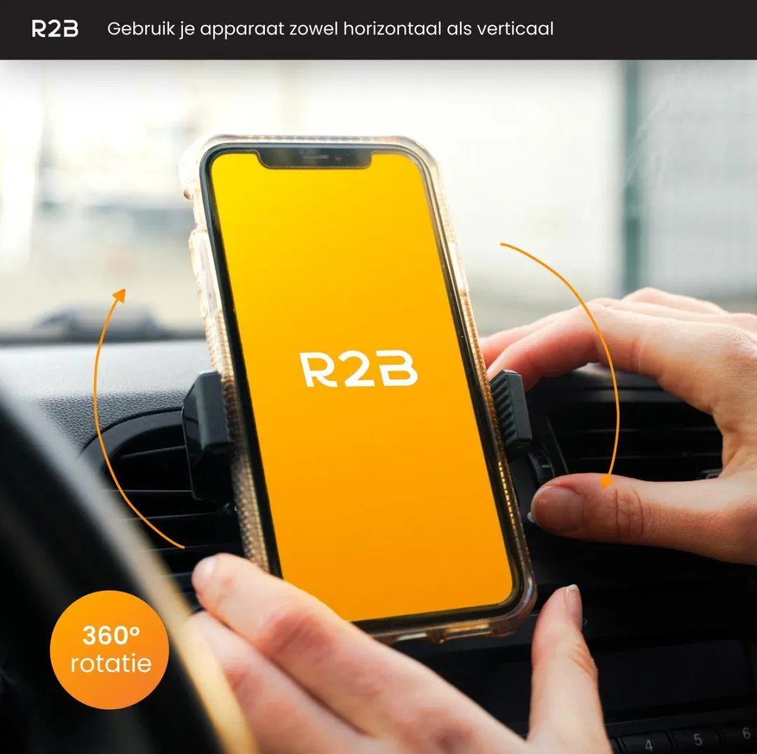 R2B Telefoonhouder Auto Ventilatie - 360° Rotatie - Zwart