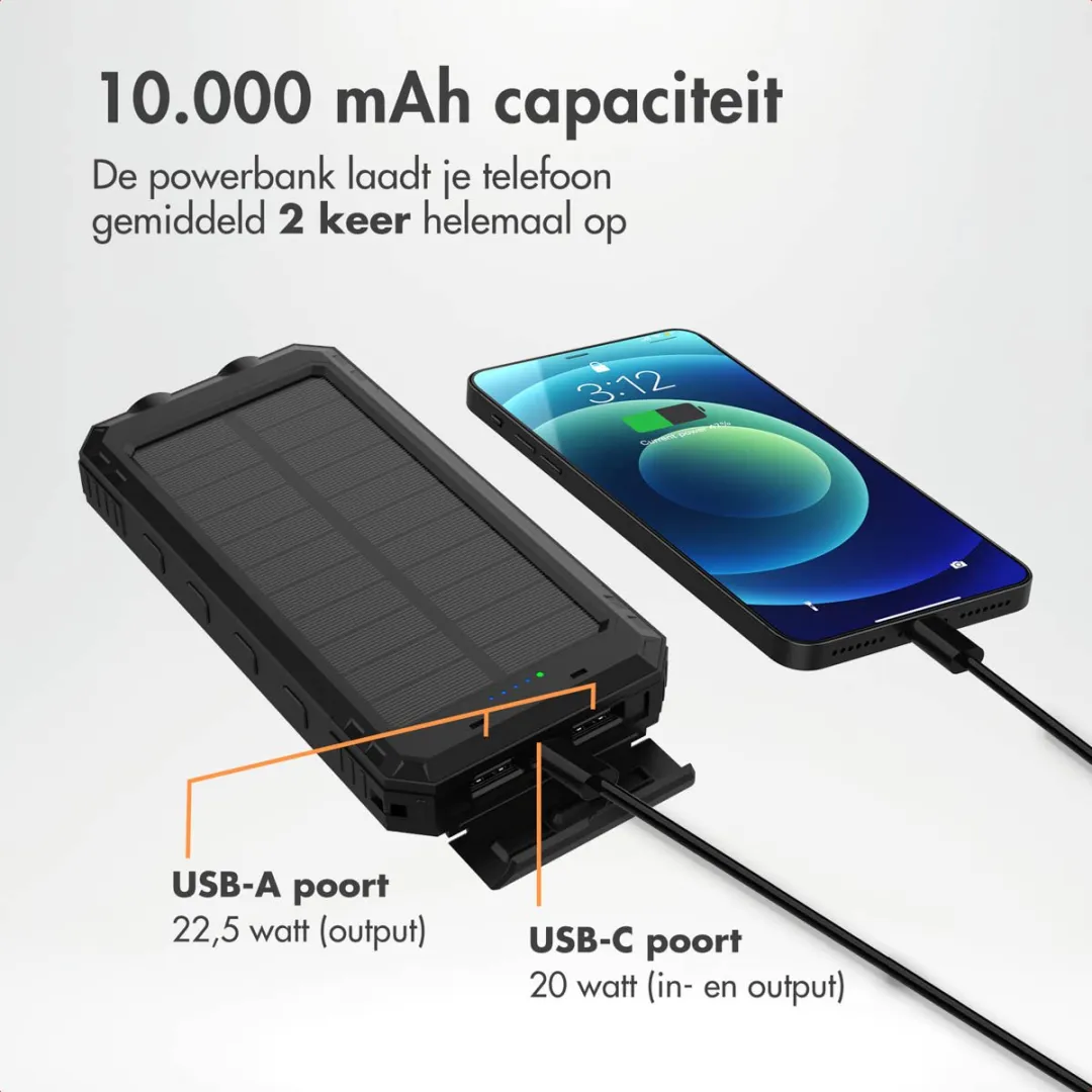 Imoshion SH00084421 Solar Powerbank 10.000mAh - 3x Opladen - Zwart