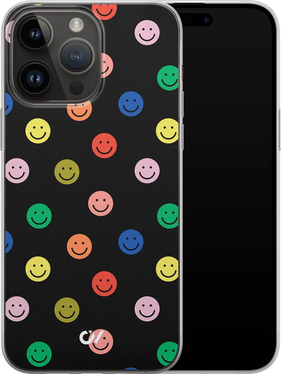 Casevibes Hoesje iPhone 14 Pro Max Retro Smileys - Zwart