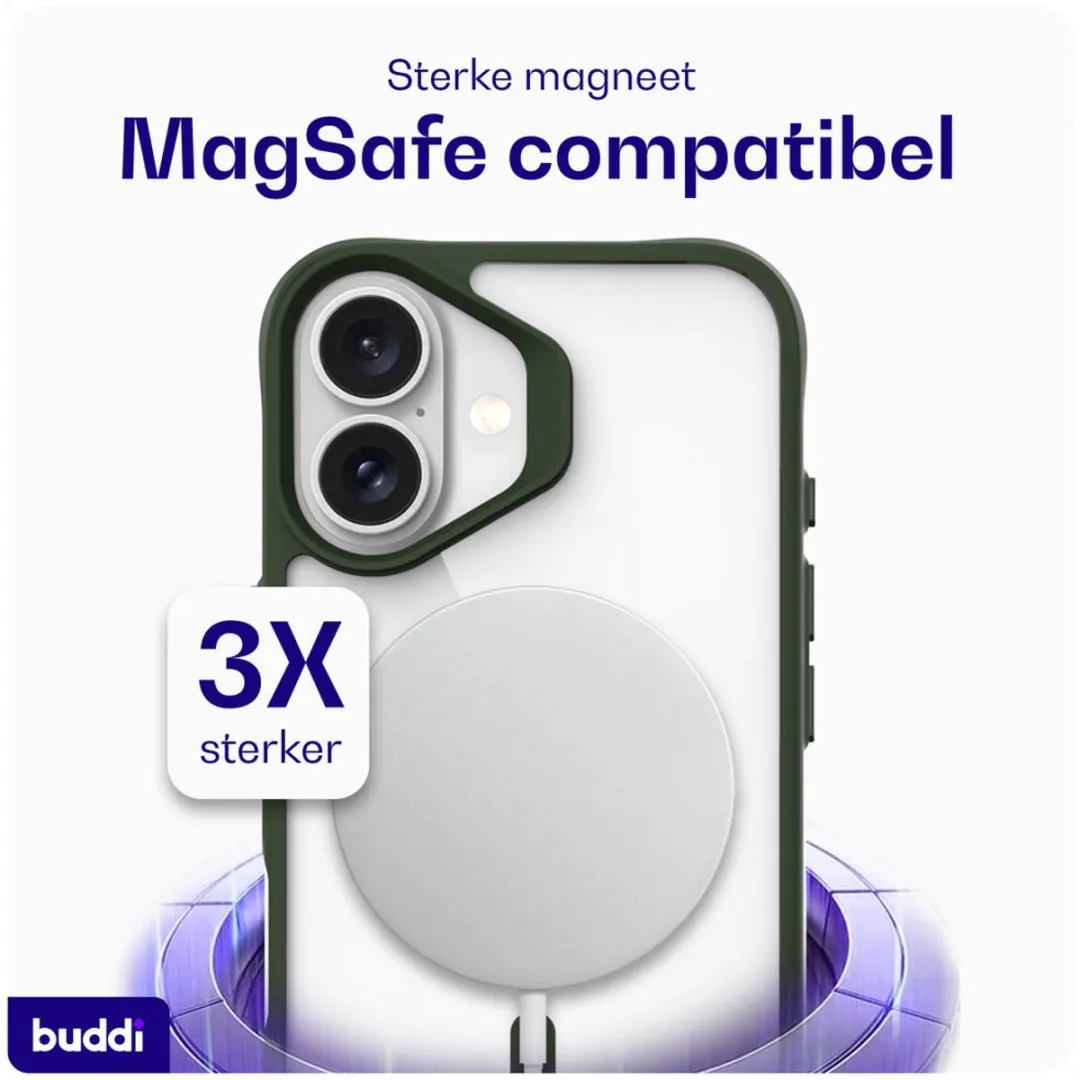 Buddi Hybrid iPhone 16 Hoesje - MagSafe Groen