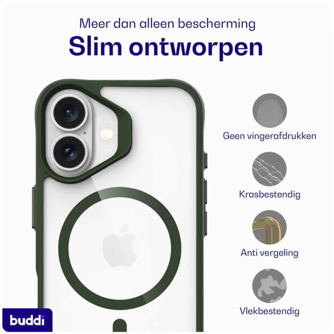 Buddi Hybrid iPhone 16 Hoesje - MagSafe Groen - afbeelding 6 van 6
