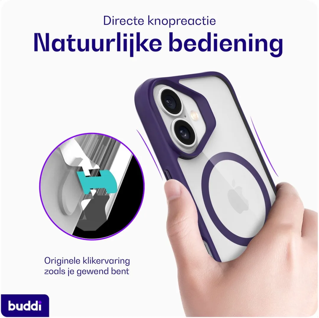 Buddi Hybrid iPhone 17 Hoesje - Transparant Paars - MagSafe
