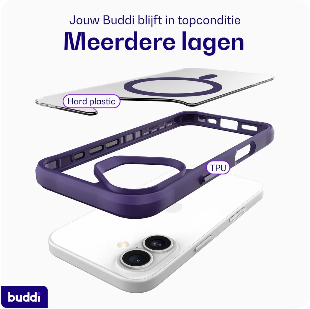 Buddi Hybrid iPhone 17 Hoesje - Transparant Paars - MagSafe