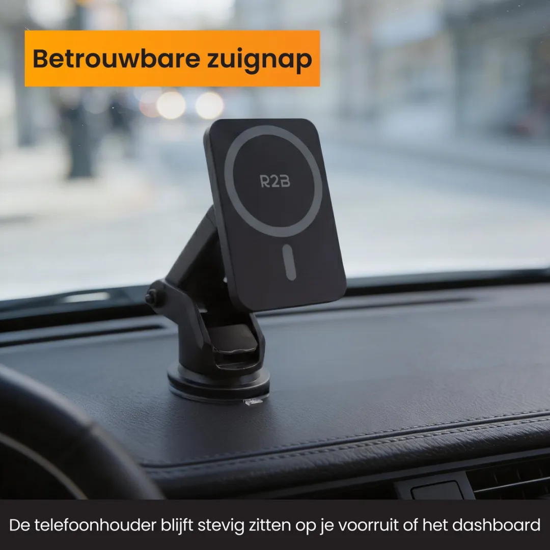 R2B Telefoonhouder Auto Zuignap Zandvoort - MagSafe - 7 Inch - Zwart