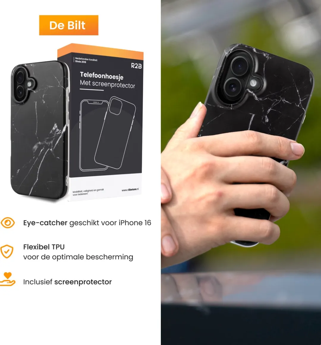 R2B iPhone 16 Hoesje Marmer - Telefoonhoesje - MagSafe