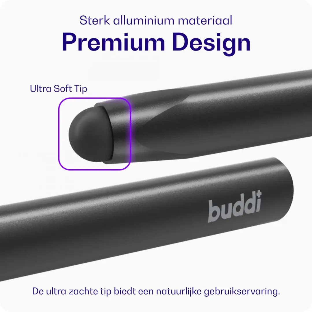 Buddi Class Stylus Pen - Universeel - Luxueus design - 15 gram - Zachte punt - Geschikt Voor o.a. Tekenen - Geschikt voor Tablet, E-reader, Telefoon en iPad - Zwart
