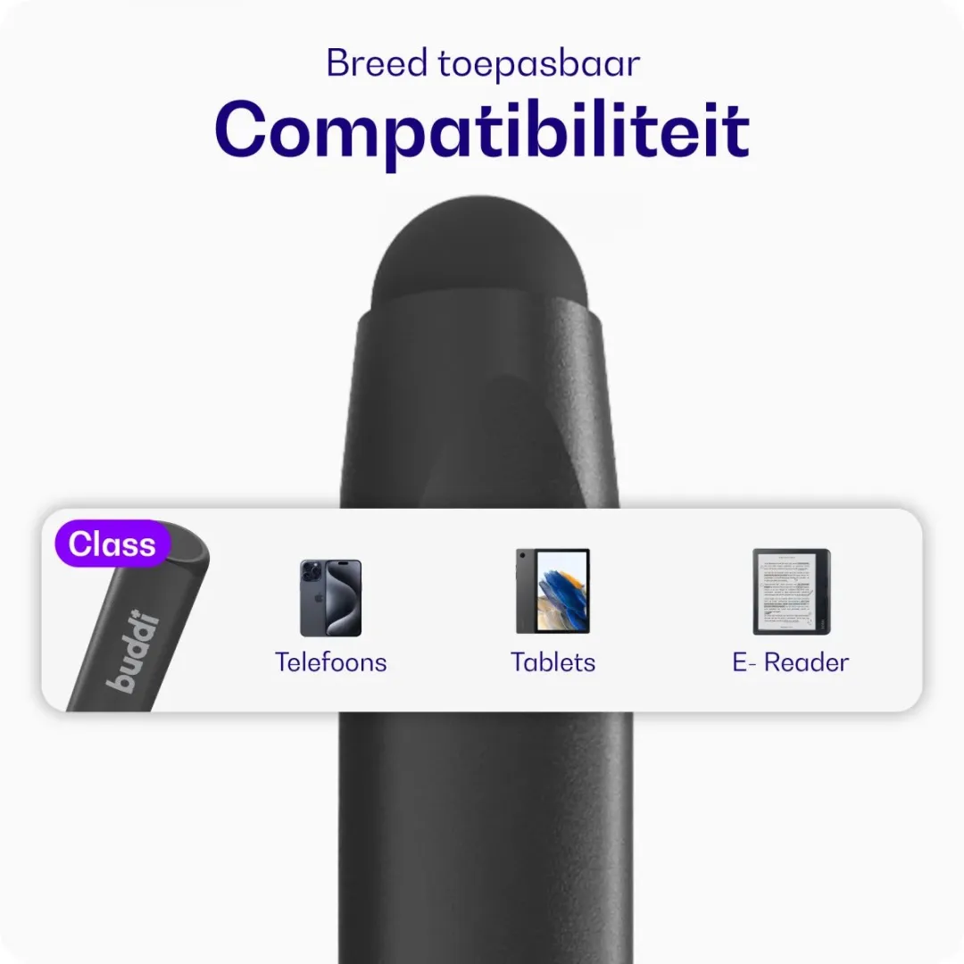 Buddi Class Stylus Pen - Universeel - Luxueus design - 15 gram - Zachte punt - Geschikt Voor o.a. Tekenen - Geschikt voor Tablet, E-reader, Telefoon en iPad - Zwart