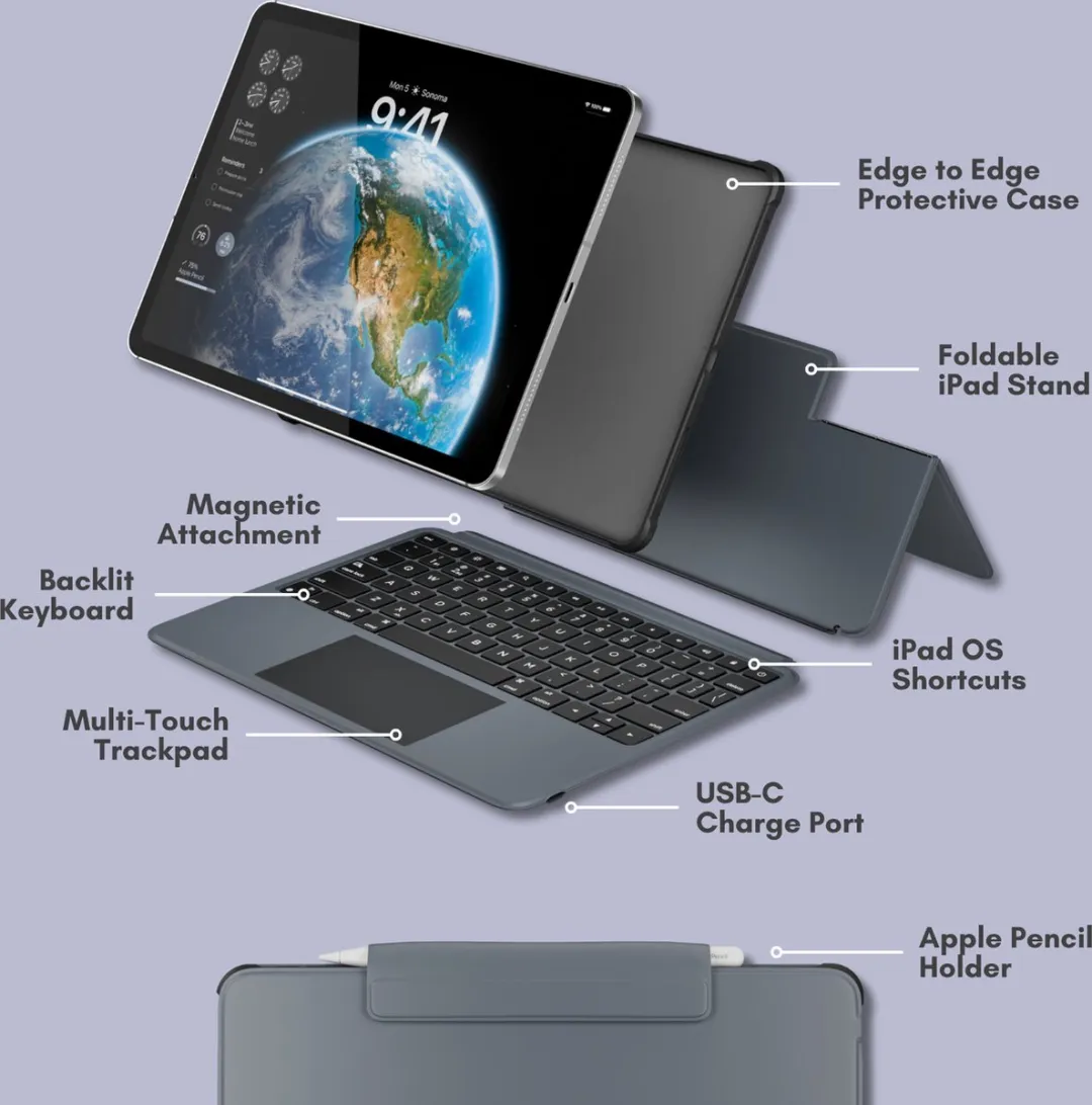 Macally IPKBCASEA11 Toetsenbordhoes iPad Air 11 - Donker grijs