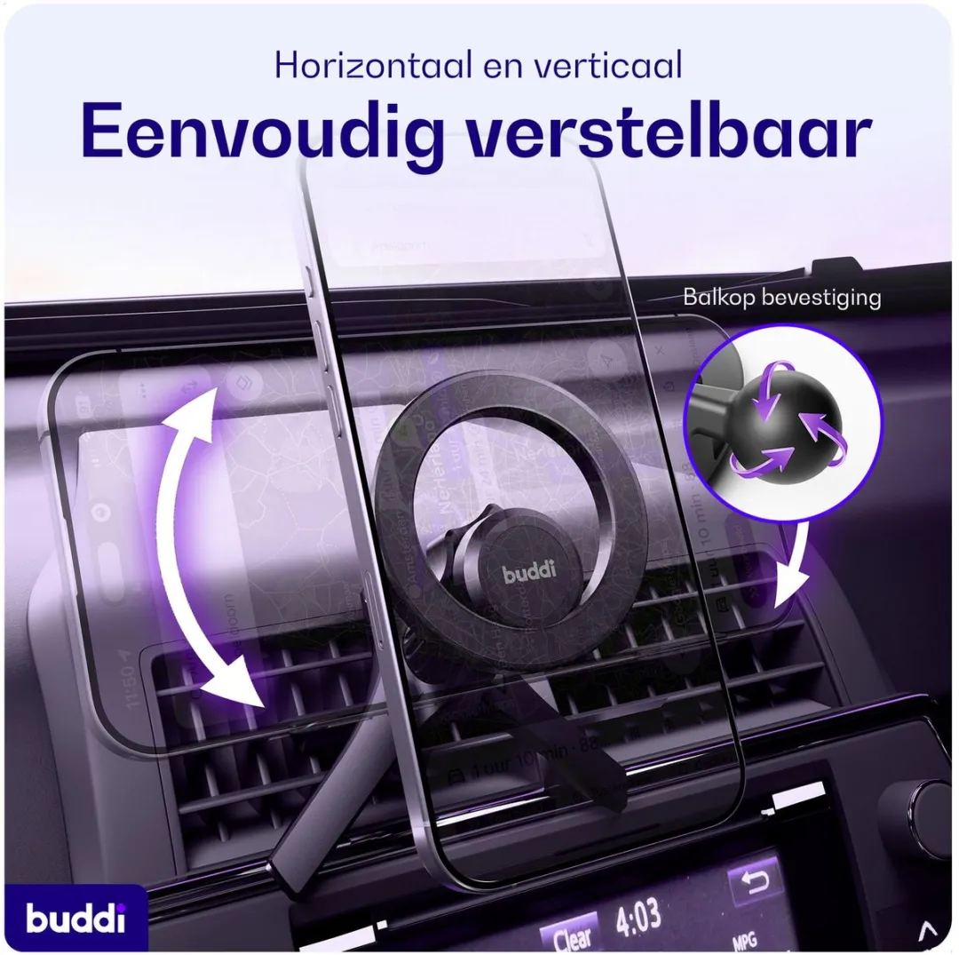 Buddi MagWay MagSafe Autohouder - Ventilatierooster - Zwart