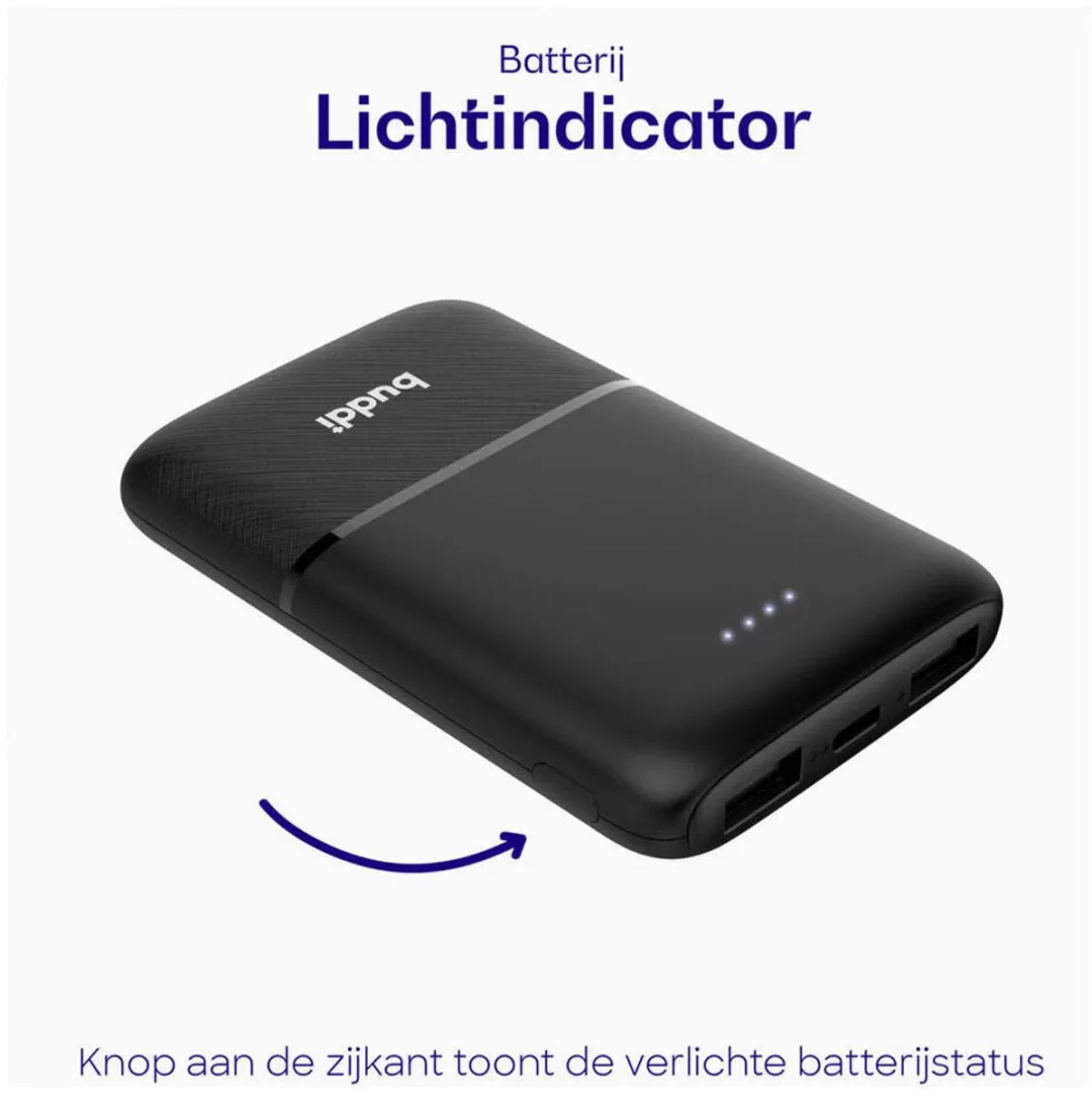 Buddi Go 5.000mAh Powerbank Duo - 2x 18,5W USB-C/USB-A - Zwart