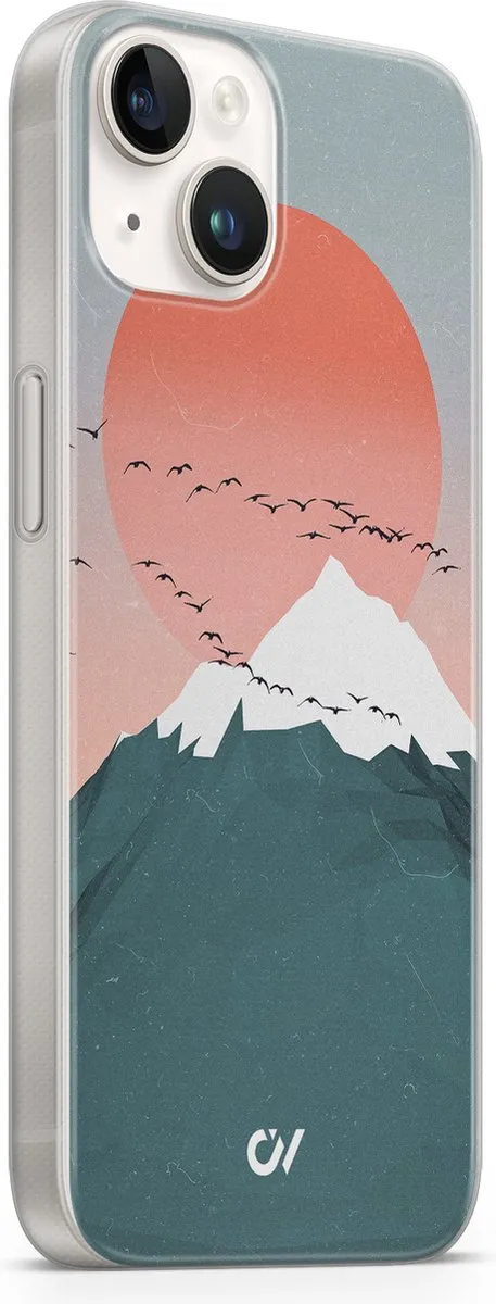 Casevibes iPhone 14 Hoesje Mountain Birds Blauw - A/14/UV/030