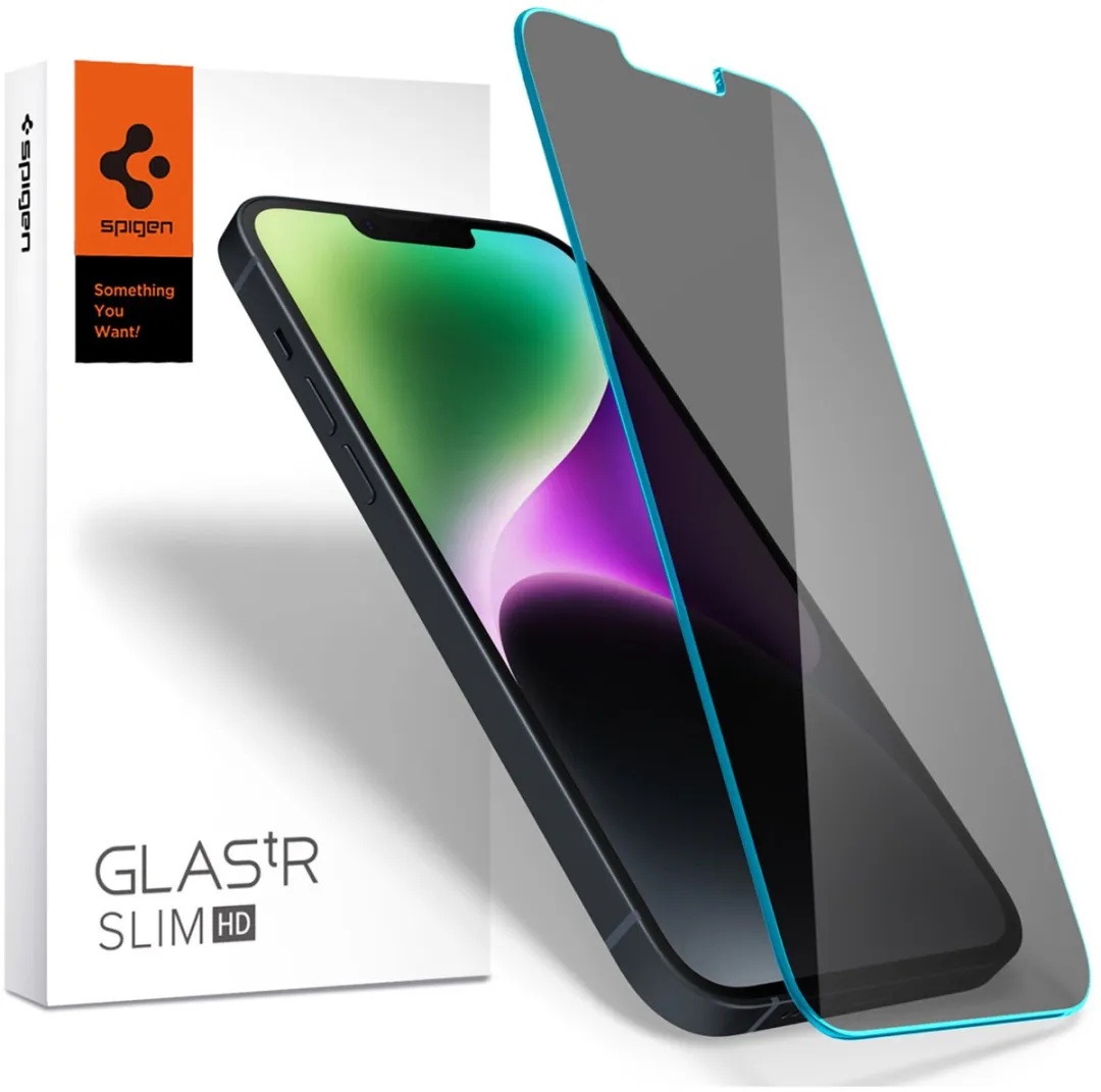 Spigen iPhone 13/13 Pro/14 Privacy Glas - Zwart