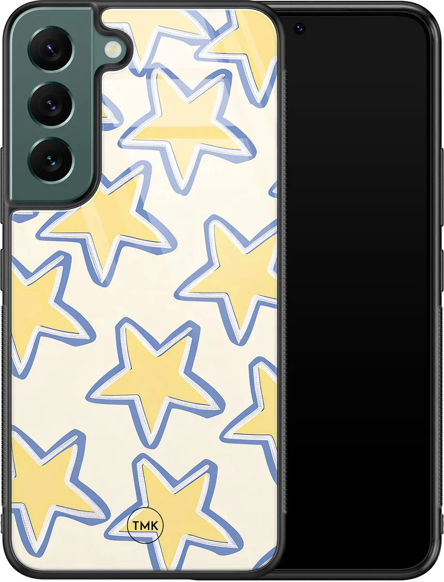 Casevibes Samsung Galaxy S22 Hoesje - Retro Stars Blauw/Geel
