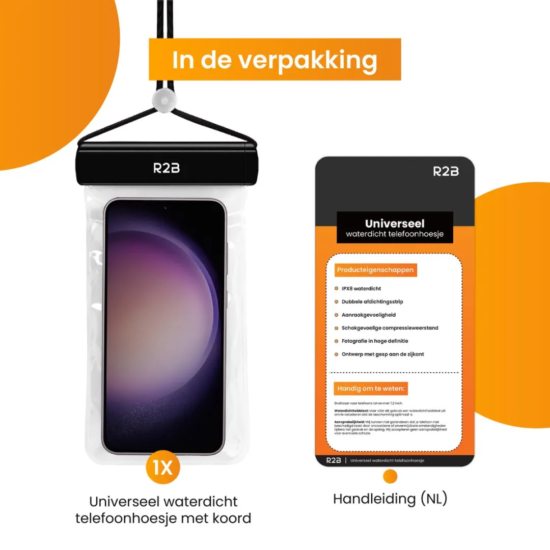 R2B Waterdicht Telefoonhoesje met Koord - Universeel - Zwart