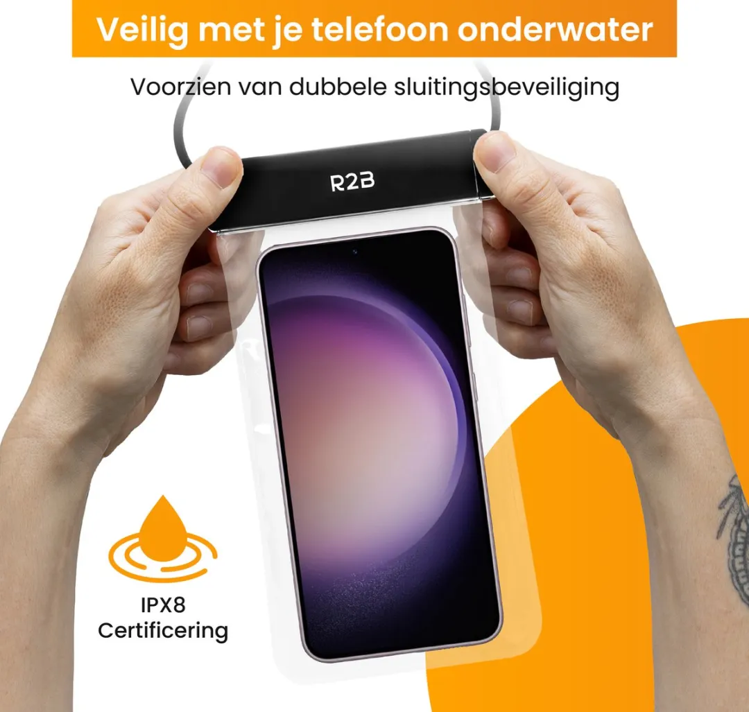 R2B Waterdicht Telefoonhoesje met Koord - Universeel - Zwart