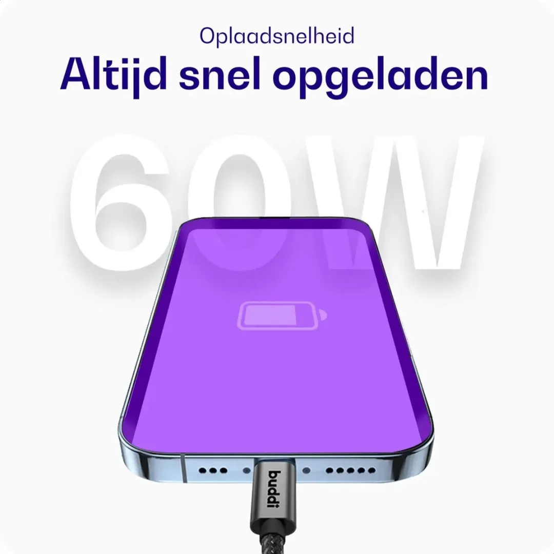 Buddi Flex Magnetische USB-C Kabel 60W - 1M - Zwart