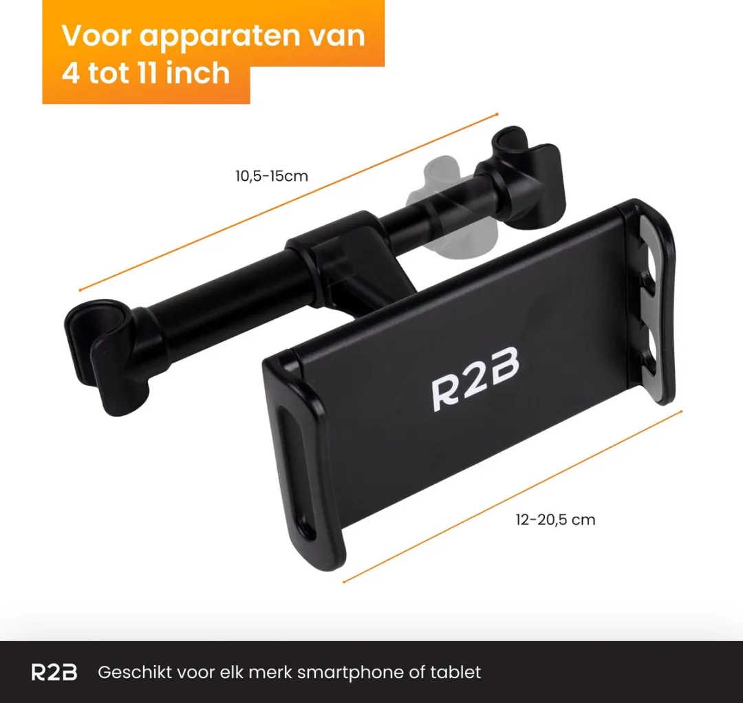 R2B Tablet houder Auto Hoofdsteun - Geschikt voor Tablet, Telefoon, Switch en Meer - Tablethouder Auto - Telefoonhouder - Auto Accessoires - Model Apeldoorn