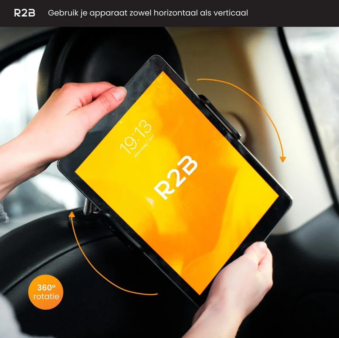 R2B Tablet houder Auto Hoofdsteun - Geschikt voor Tablet, Telefoon, Switch en Meer - Tablethouder Auto - Telefoonhouder - Auto Accessoires - Model Apeldoorn