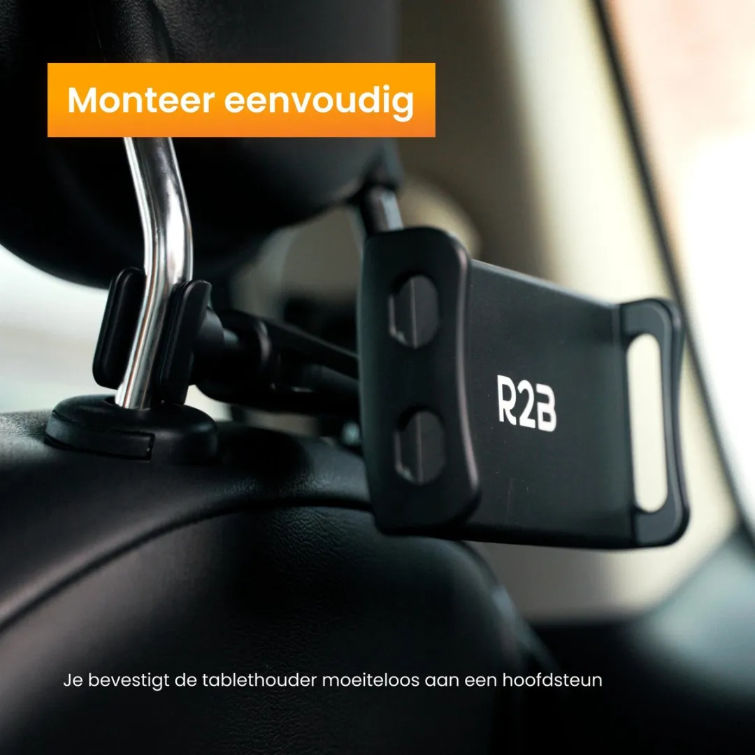 R2B Tablet houder Auto Hoofdsteun - Geschikt voor Tablet, Telefoon, Switch en Meer - Tablethouder Auto - Telefoonhouder - Auto Accessoires - Model Apeldoorn