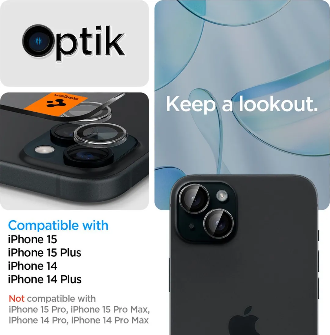 Spigen Optik Pro iPhone 15/15 Plus Camera Lens Protector Glas - 2 Stuks