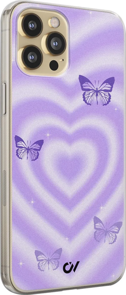 Casevibes iPhone 12 Hoesje Retro Hart Vlinder - Paars - A/13/UV/051